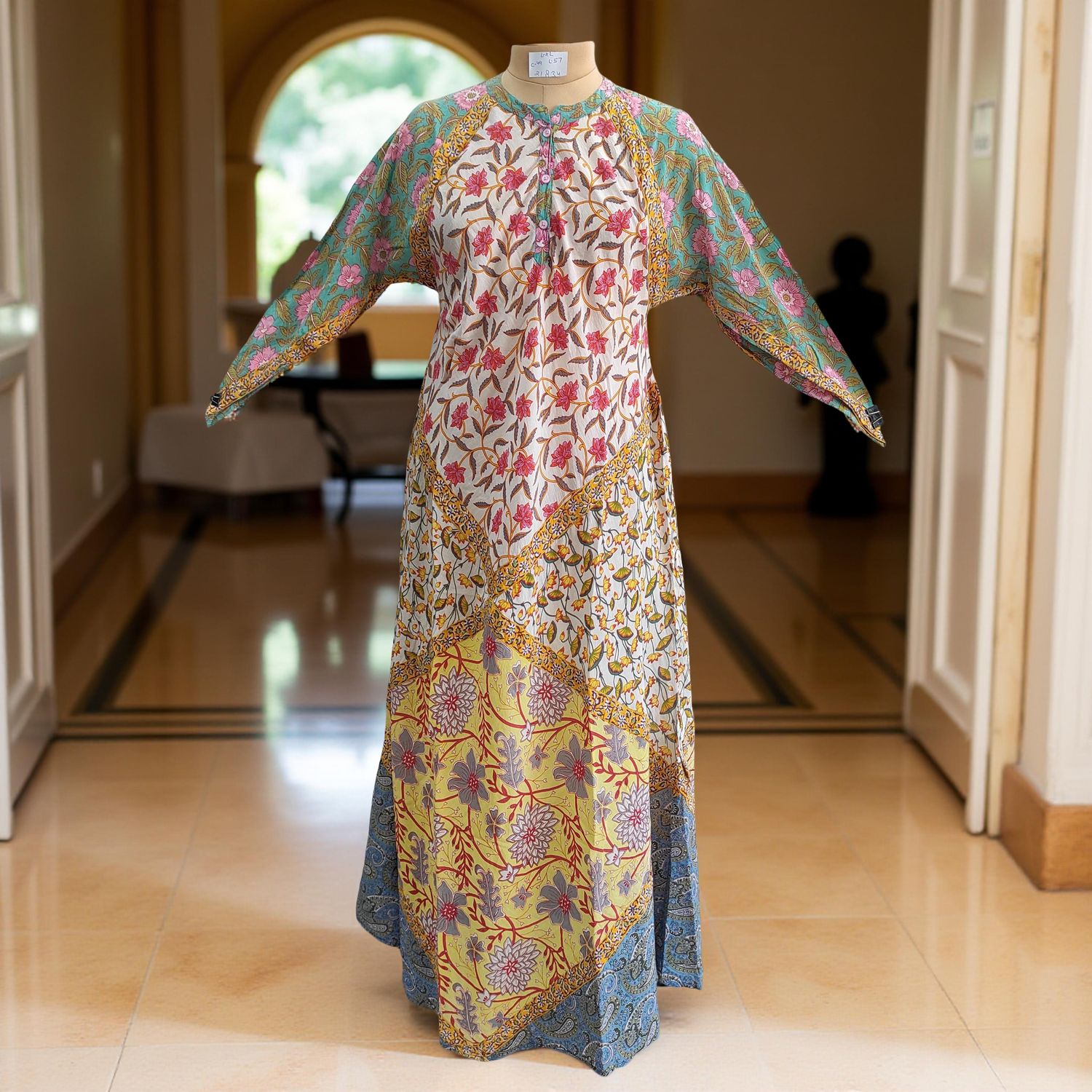 L/XL Takisha Multi Printed Cotton Dress 57&quot; Long Jalabiya