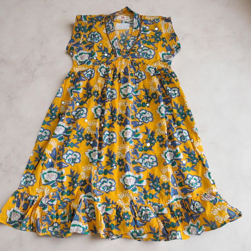 4-5 Year Amani Printed Cotton Girls Dress 34&#39;&#39; Short Sleeves Jalabiya