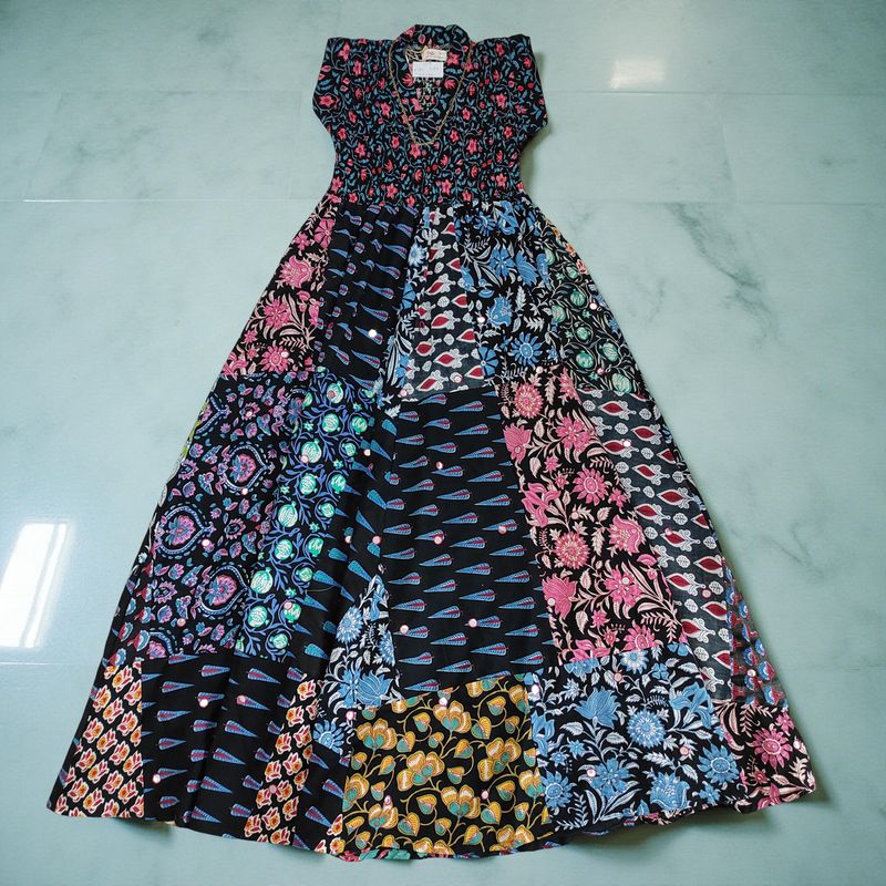 12-13 Year Amani Printed Cotton Girls Dress 50&quot; Short Sleeves Jalabiya