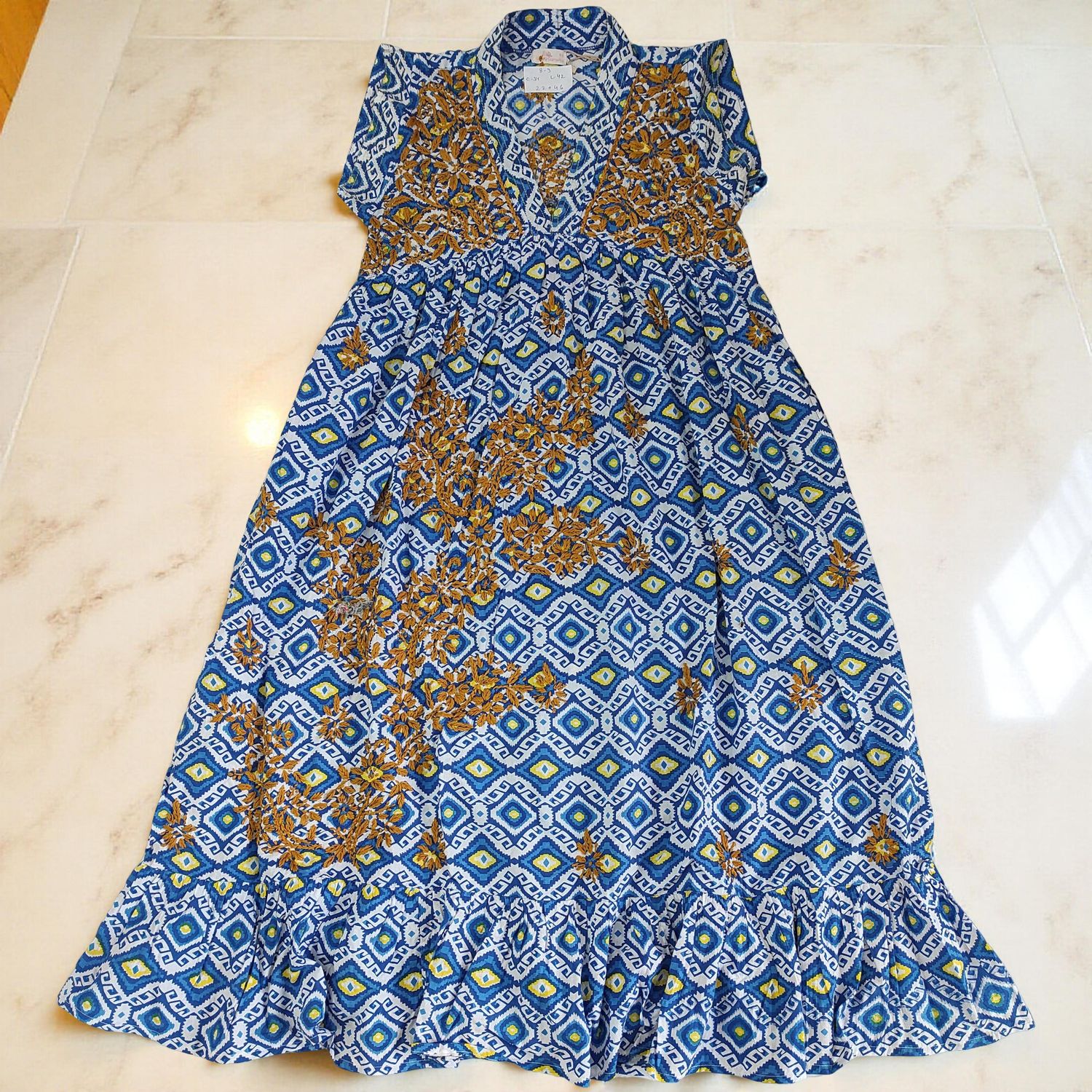 8-9 Year Amani  Embroidery Printed Cotton Girls Dress 42&quot; Short Sleeves Jalabiya