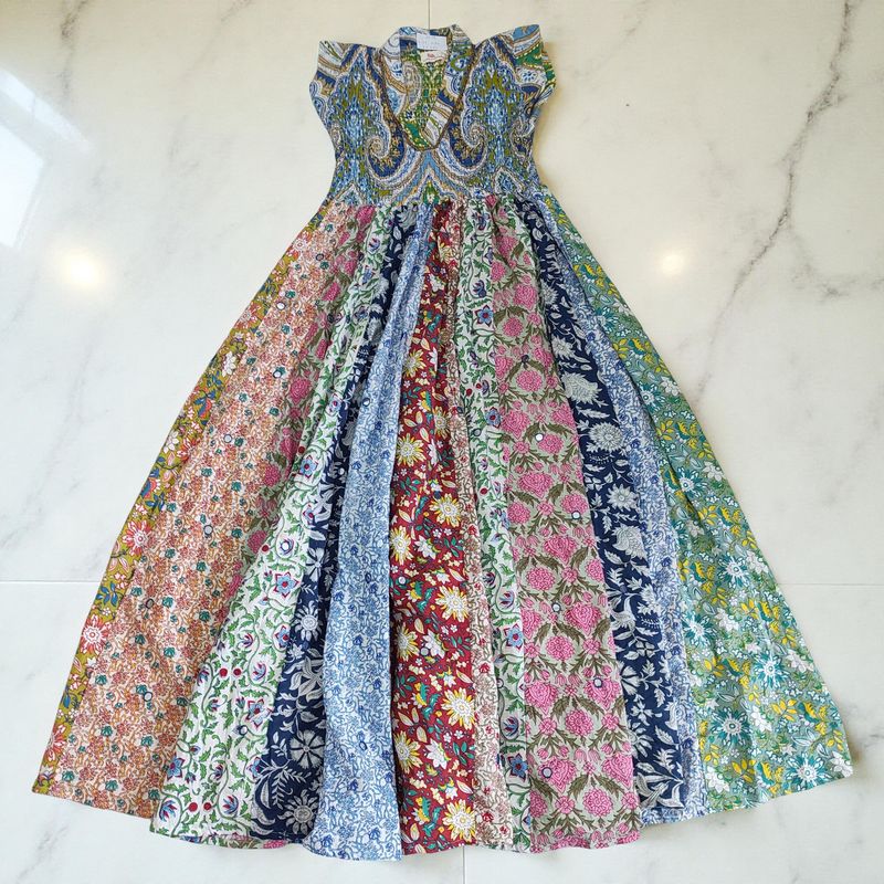 12-13 Year Amani Printed Cotton Girls Dress 50&quot; Short Sleeves Jalabiya