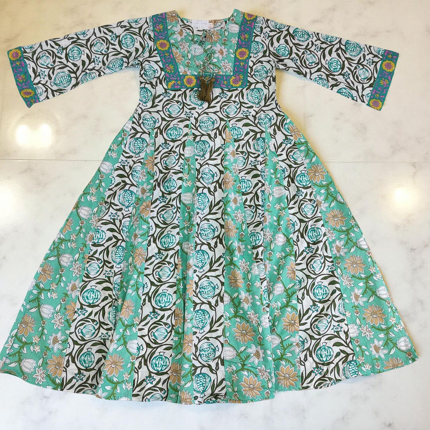 10-11 Year Anaya Printed Cotton Girls Dress 46&quot; Long Jalabiya