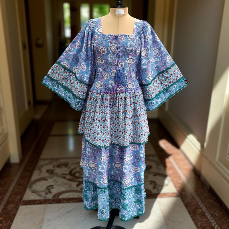 L/XL Rahima Printed Cotton Dress 57&quot; Long Jalabiya
