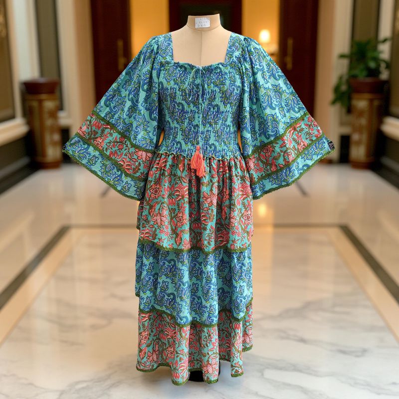 Free Size Rahima Printed Cotton Dress 57&quot; Long Jalabiya