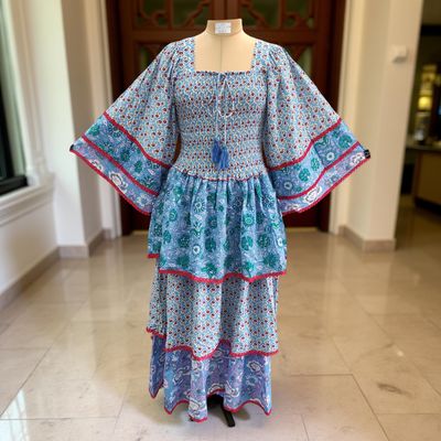 L/XL Rahima Printed Cotton Dress 57&quot; Long Jalabiya