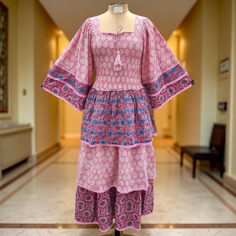S/M Rahima Printed Cotton Dress 57&quot; Long Jalabiya