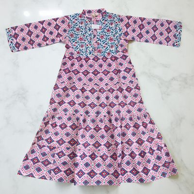 8-9 Year Safia Printed Cotton Girls Dress 42&quot; Long Jalabiya