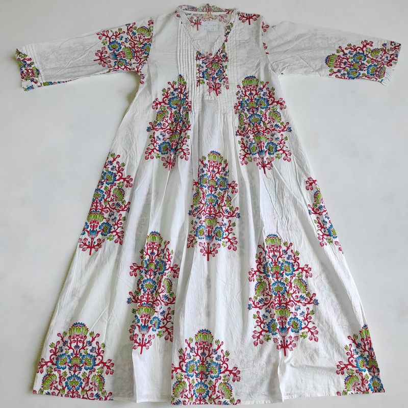 10-11 Year Sparrow Printed Cotton Girls Dress 46&quot; Long Jalabiya