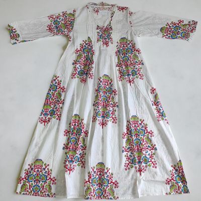 10-11 Year Sparrow Printed Cotton Girls Dress 46&quot; Long Jalabiya