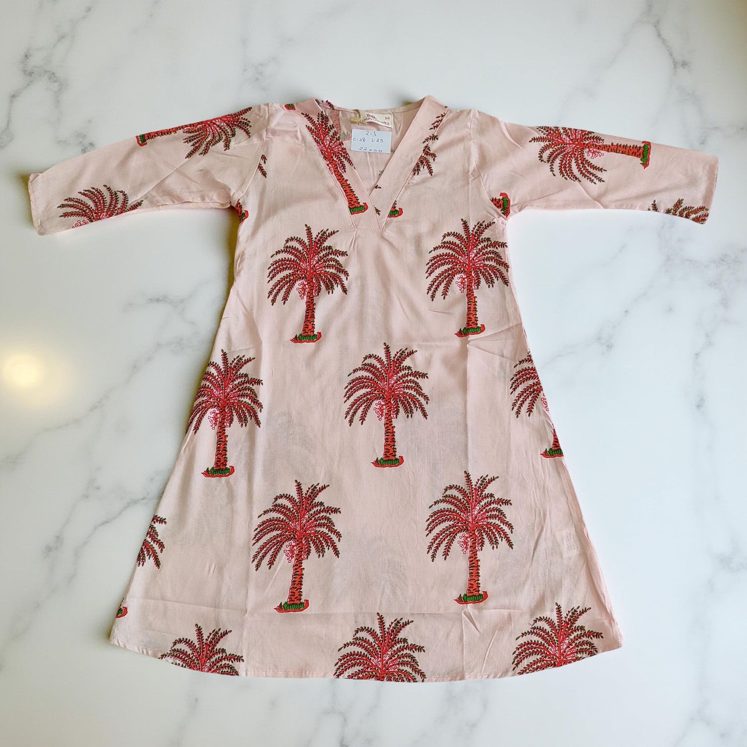 2-3 Year Teena Printed Rayon Girls Dress 30&quot; Long Jalabiya