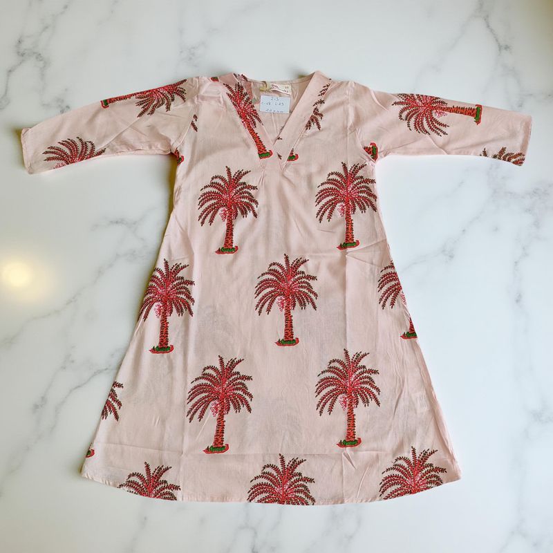 2-3 Year Teena Printed Rayon Girls Dress 30&quot; Long Jalabiya