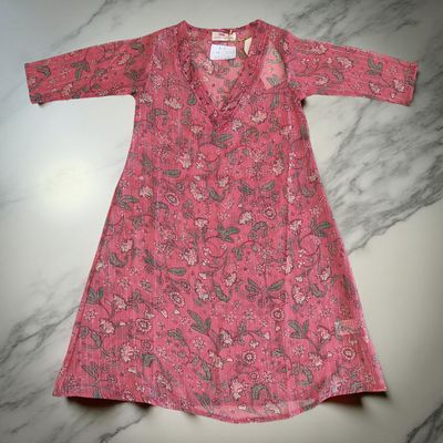 2-3  Year Teena Printed Cotton Dress 29&#39;&#39; Long Jalabiya