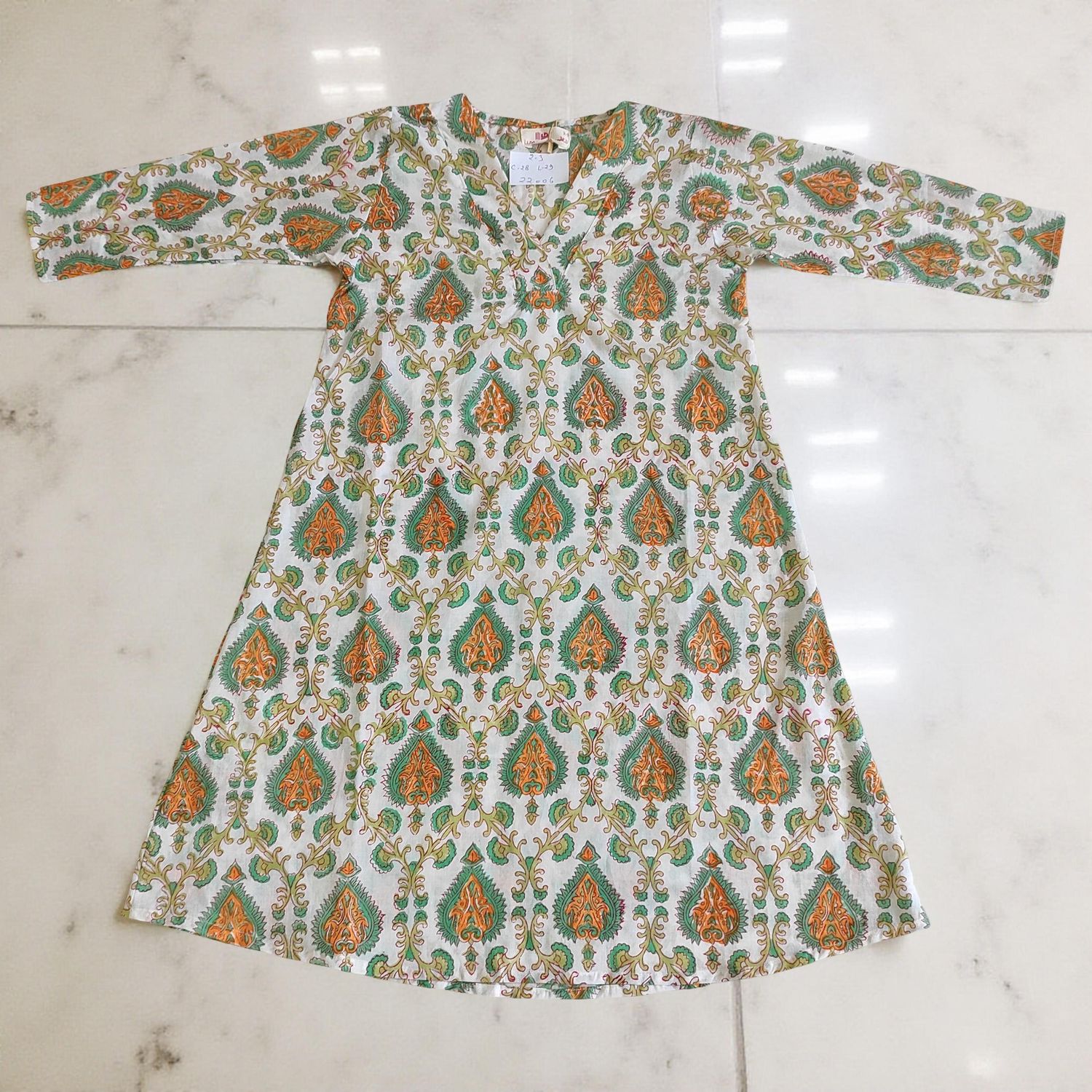 2-3  Year Teena Printed Cotton Dress 29&#39;&#39; Long Jalabiya