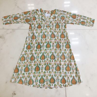 2-3  Year Teena Printed Cotton Dress 29&#39;&#39; Long Jalabiya