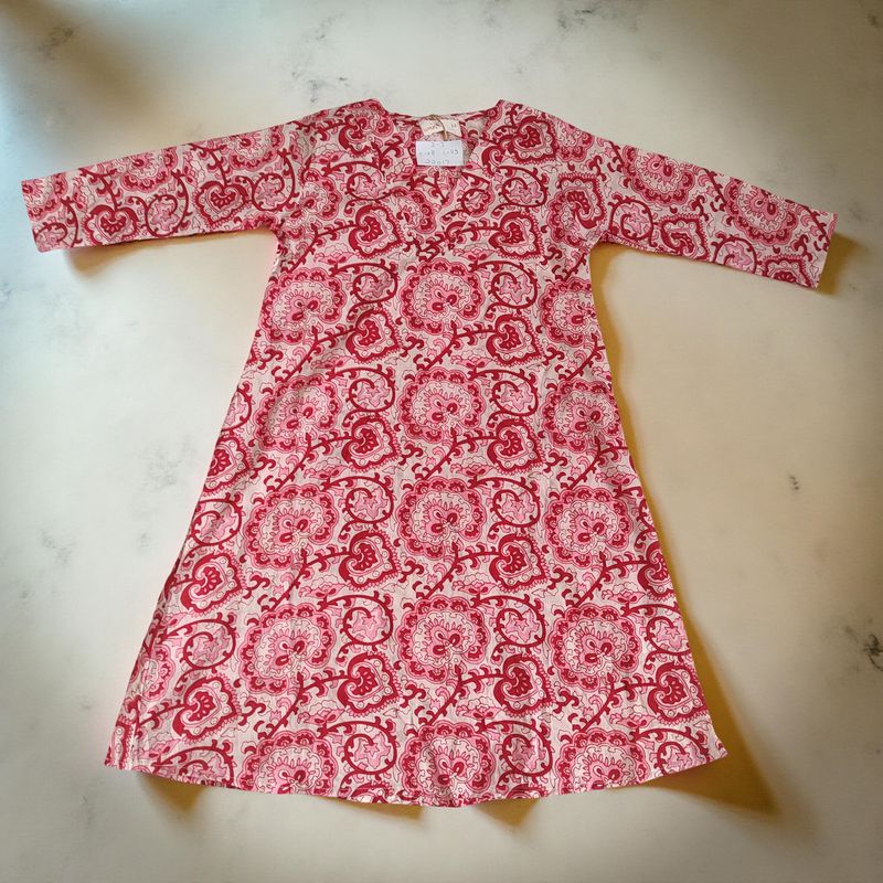2-3  Year Teena Printed Cotton Dress 29&#39;&#39; Long Jalabiya
