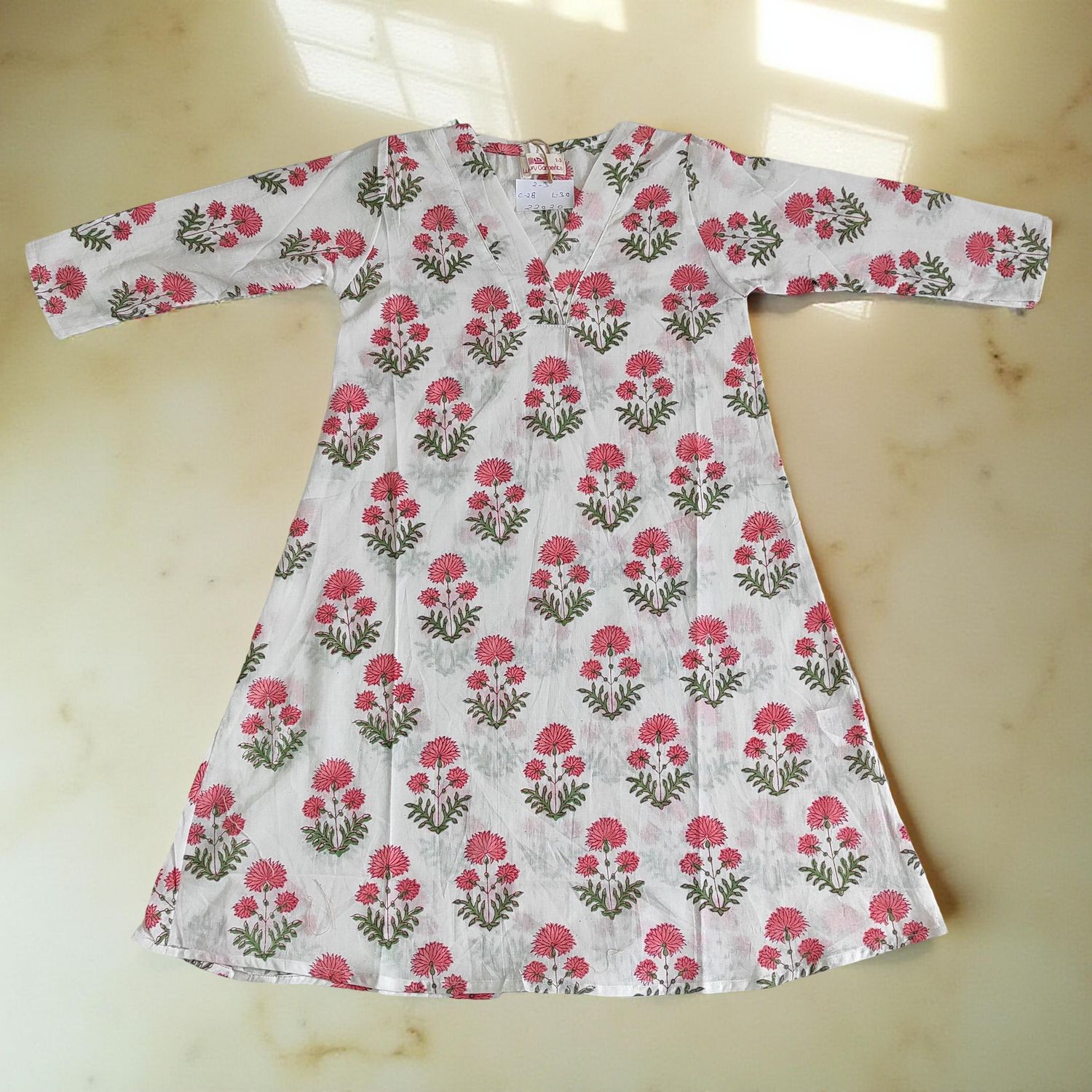 2-3  Year Teena Printed Cotton Dress 29&#39;&#39; Long Jalabiya