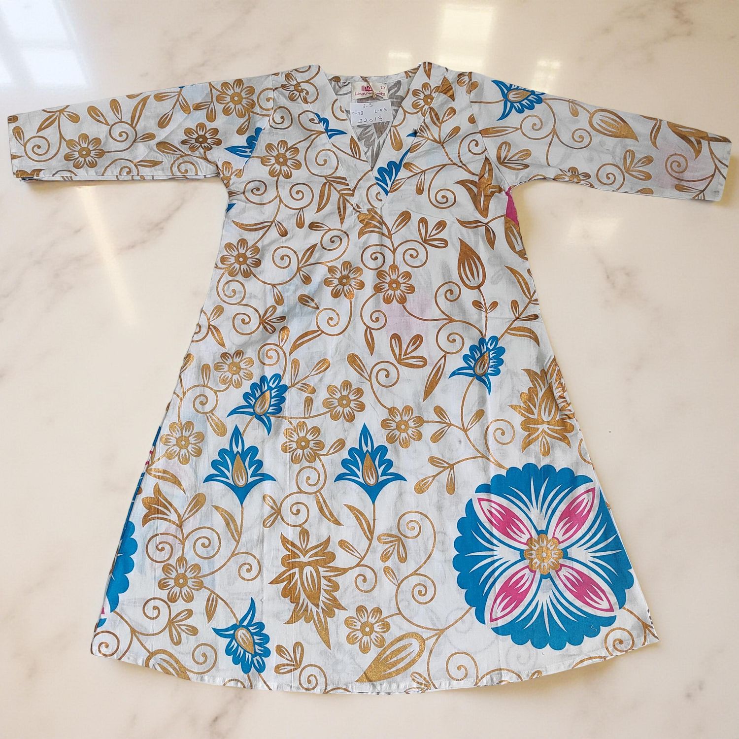 2-3  Year Teena Printed Cotton Dress 29&#39;&#39; Long Jalabiya