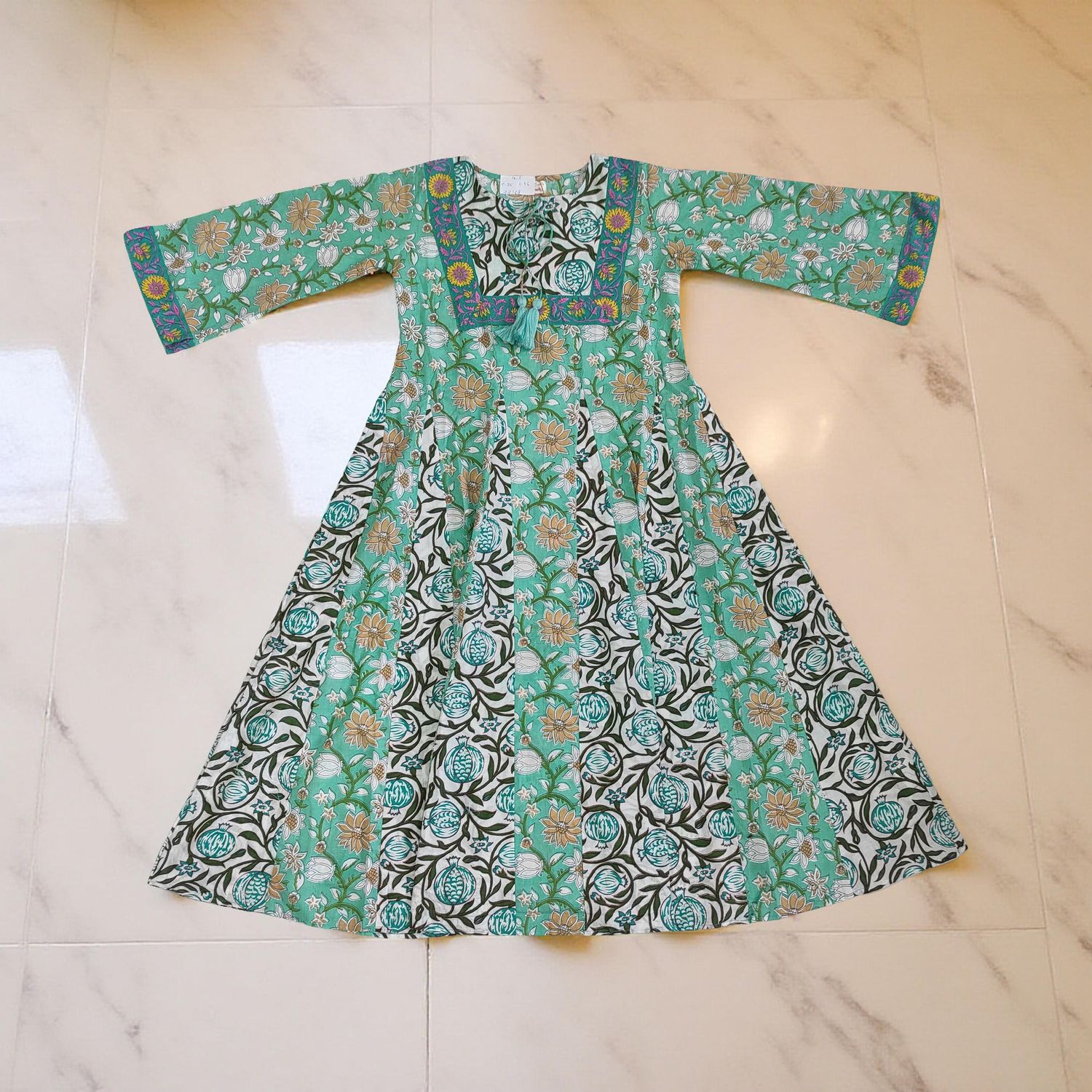 10-11  Year Anaya Printed Cotton Girls Dress 46&quot; Long Jalabiya