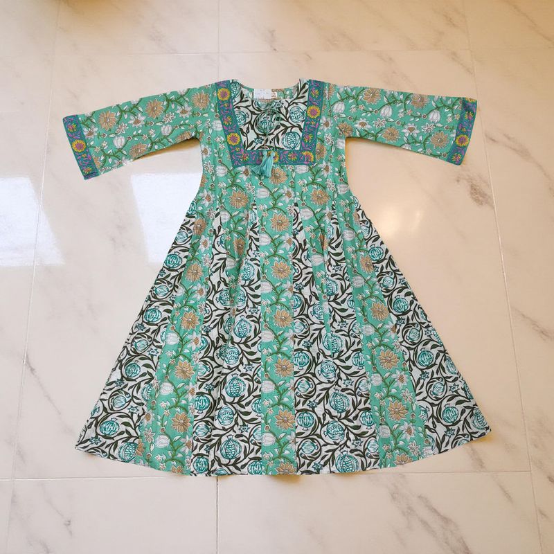 10-11  Year Anaya Printed Cotton Girls Dress 46&quot; Long Jalabiya