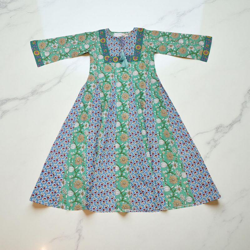 12-13 Year Anaya Printed Cotton Girls Dress 50&quot; Long Jalabiya