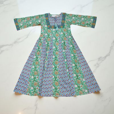 12-13 Year Anaya Printed Cotton Girls Dress 50&quot; Long Jalabiya
