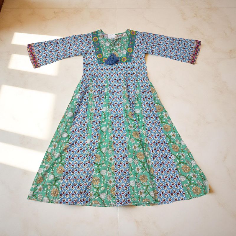 12-13 Year Anaya Printed Cotton Girls Dress 50&quot; Long Jalabiya