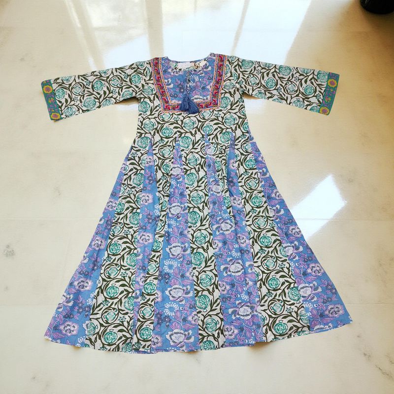 12-13 Year Anaya Printed Cotton Girls Dress 50&quot; Long Jalabiya