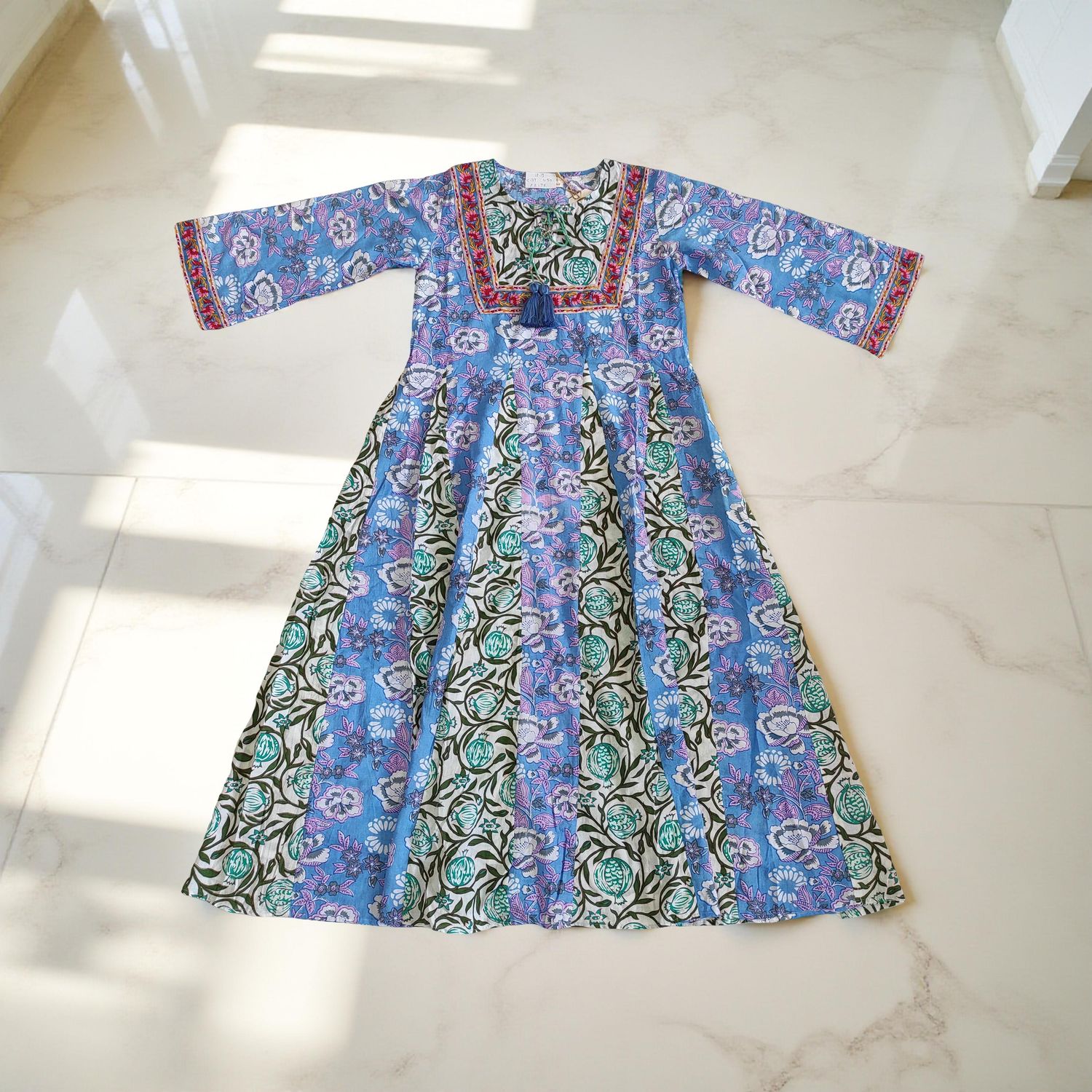 12-13 Year Anaya Printed Cotton Girls Dress 50&quot; Long Jalabiya