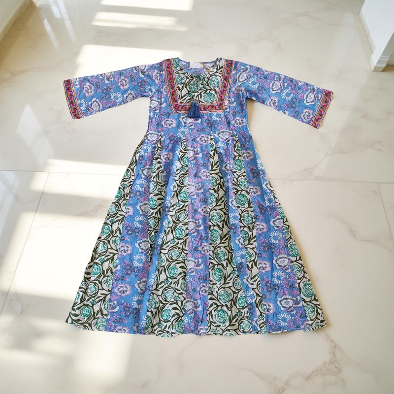12-13 Year Anaya Printed Cotton Girls Dress 50&quot; Long Jalabiya