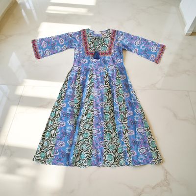 12-13 Year Anaya Printed Cotton Girls Dress 50&quot; Long Jalabiya