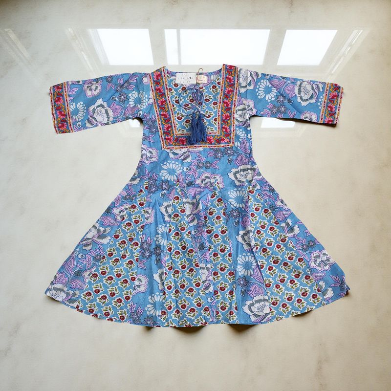 1-2 Year Anaya Printed Cotton Girls Dress 26&quot; Long Jalabiya