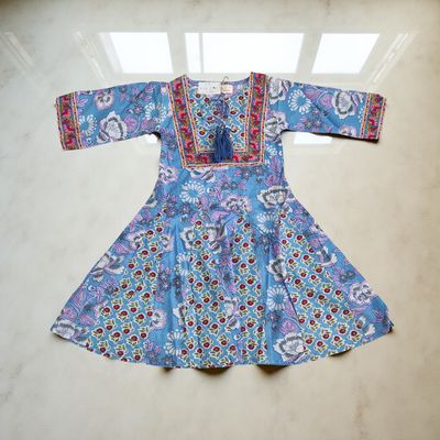 1-2 Year Anaya Printed Cotton Girls Dress 26&quot; Long Jalabiya