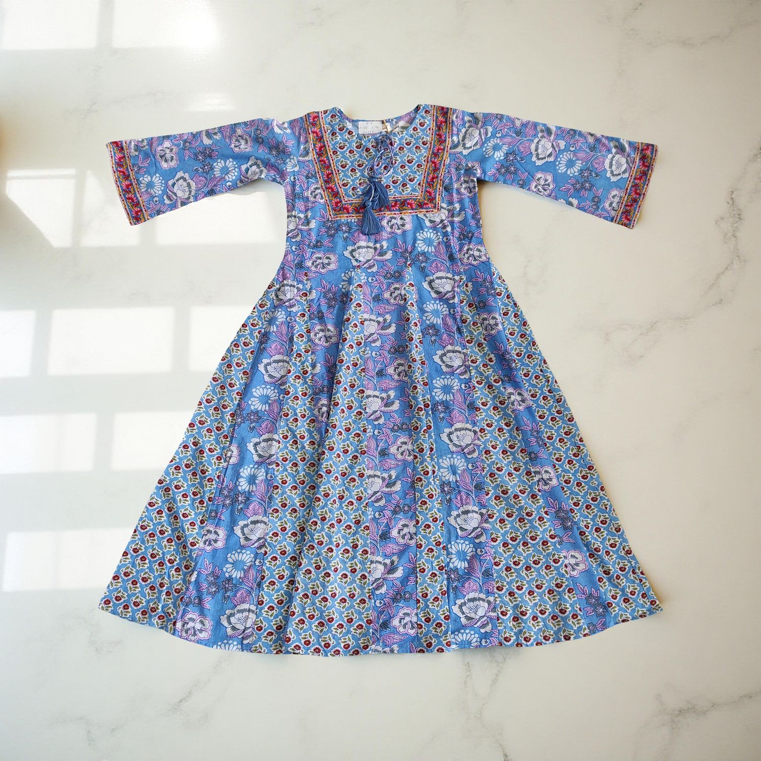 10-11  Year Anaya Printed Cotton Girls Dress 46&quot; Long Jalabiya