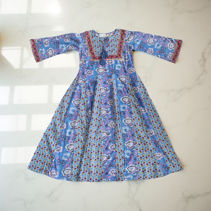 10-11  Year Anaya Printed Cotton Girls Dress 46&quot; Long Jalabiya