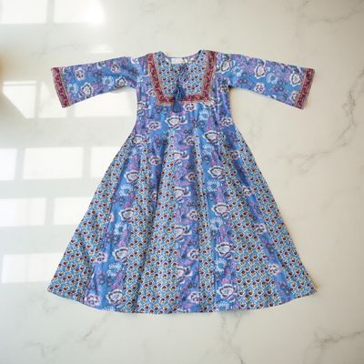 10-11  Year Anaya Printed Cotton Girls Dress 46&quot; Long Jalabiya