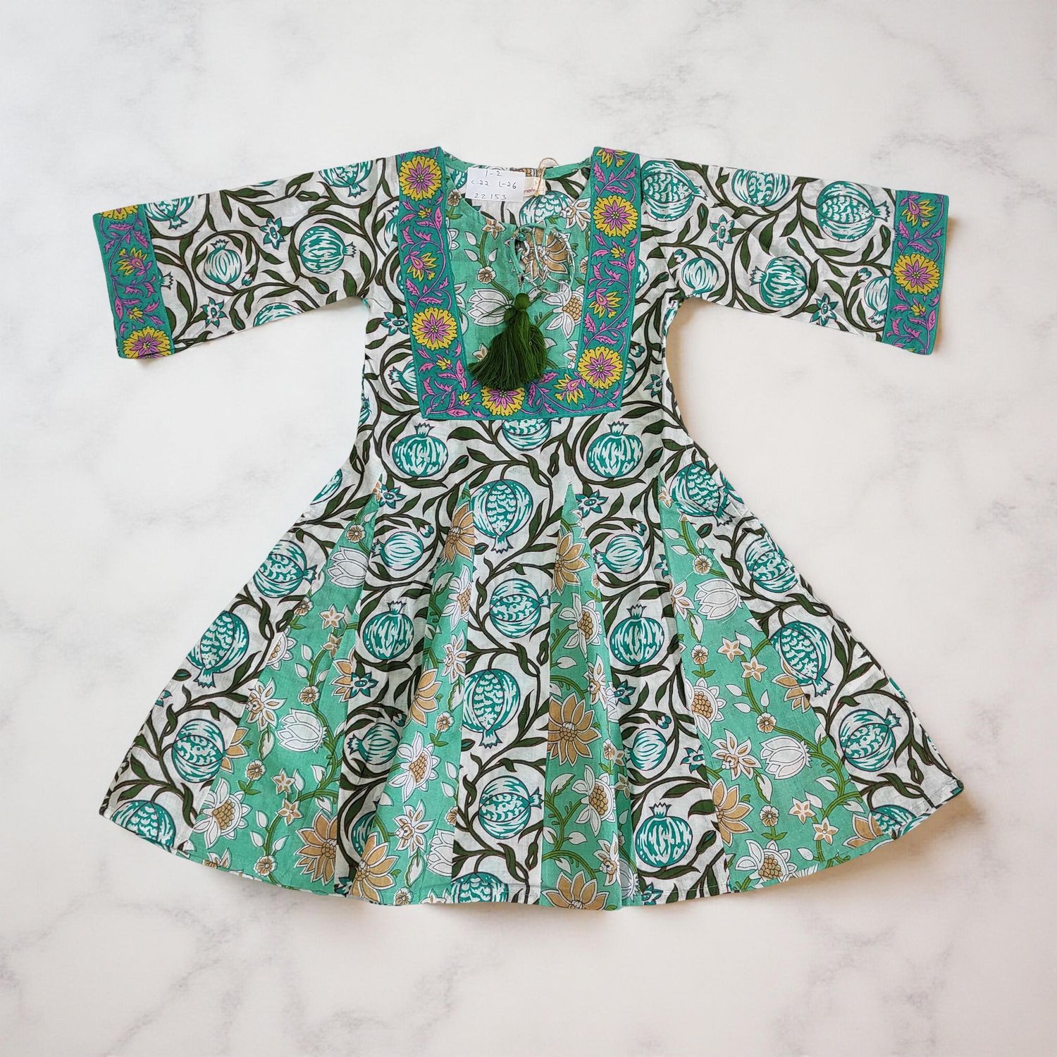 1-2 Year Anaya Printed Cotton Girls Dress 26&quot; Long Jalabiya