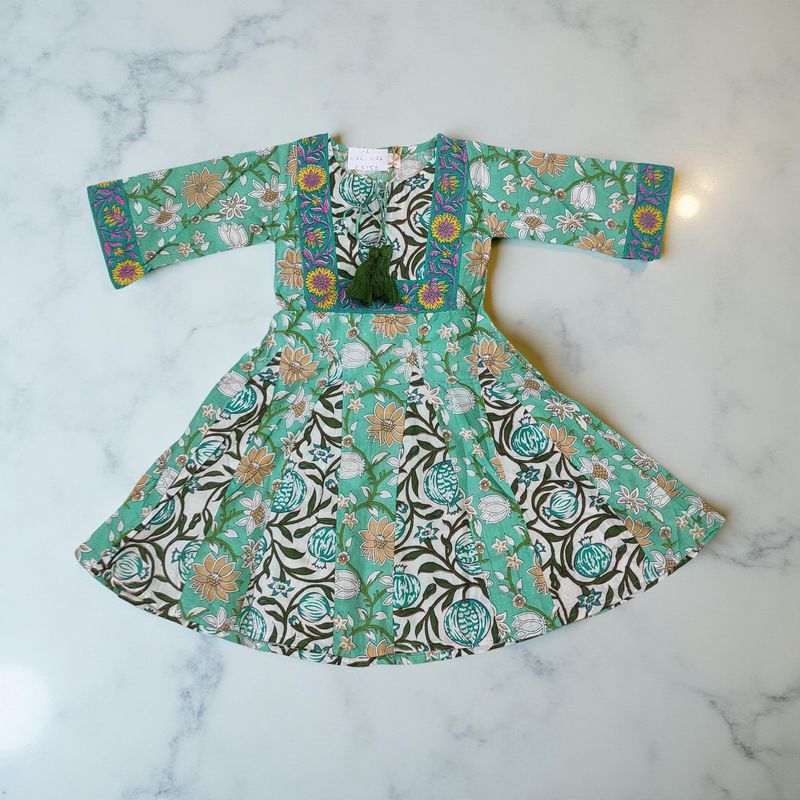 1-2 Year Anaya Printed Cotton Girls Dress 26&quot; Long Jalabiya