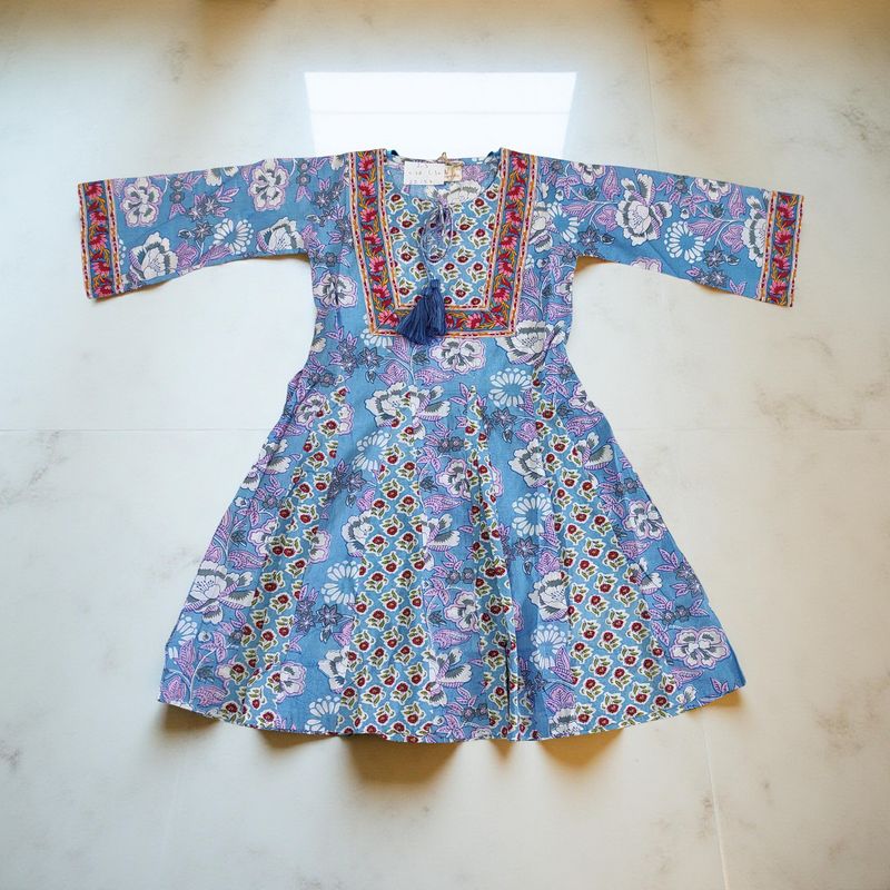 2-3 Year Anaya Printed Cotton Girls Dress Long 30&quot; Jalabiya
