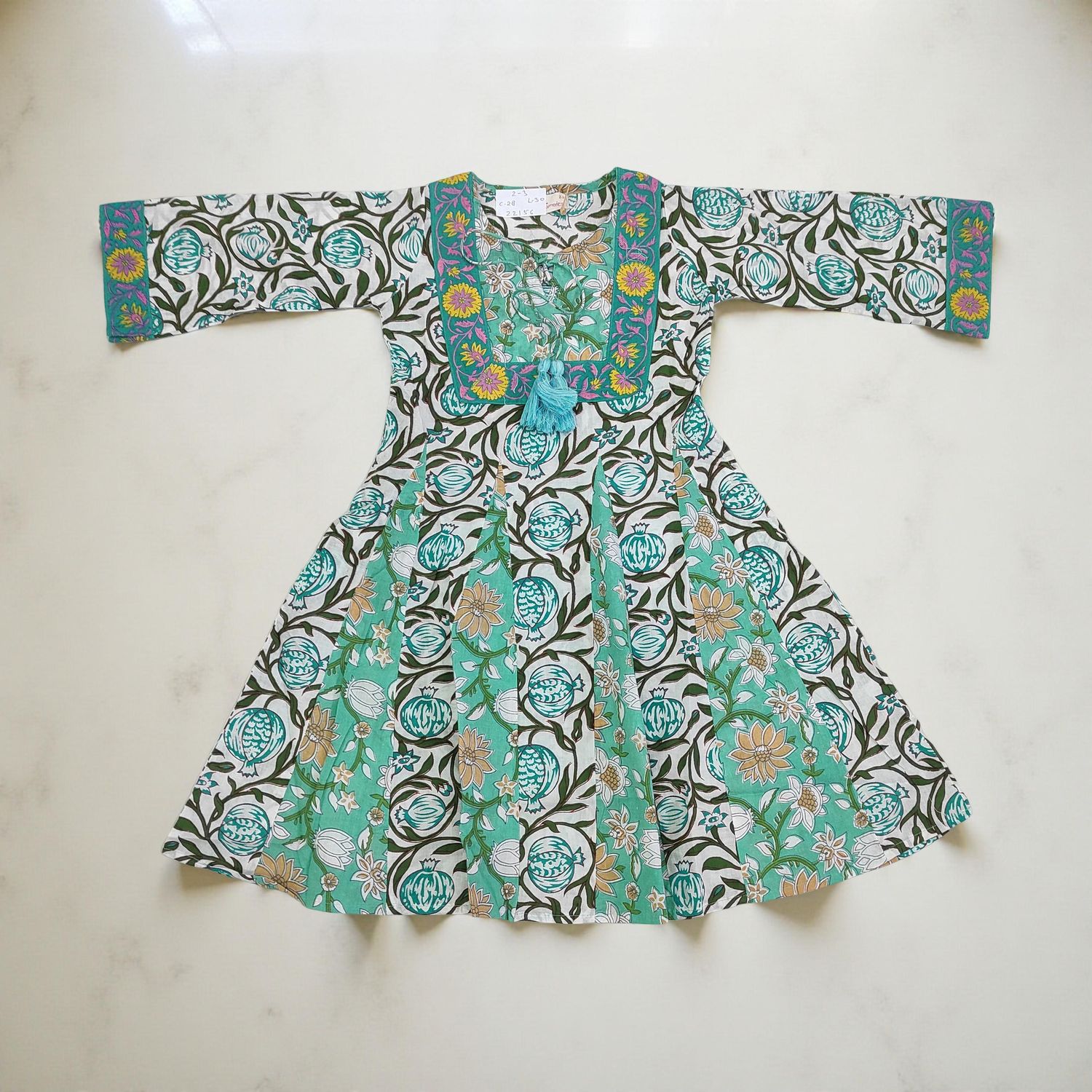 2-3 Year Anaya Printed Cotton Girls Dress Long 30&quot; Jalabiya