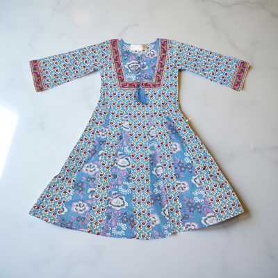 4-5  Year Anaya Printed Cotton Girls Dress 34&quot; Long Jalabiya