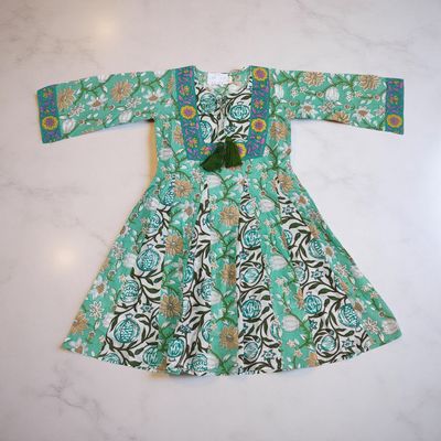2-3 Year Anaya Printed Cotton Girls Dress Long 30&quot; Jalabiya