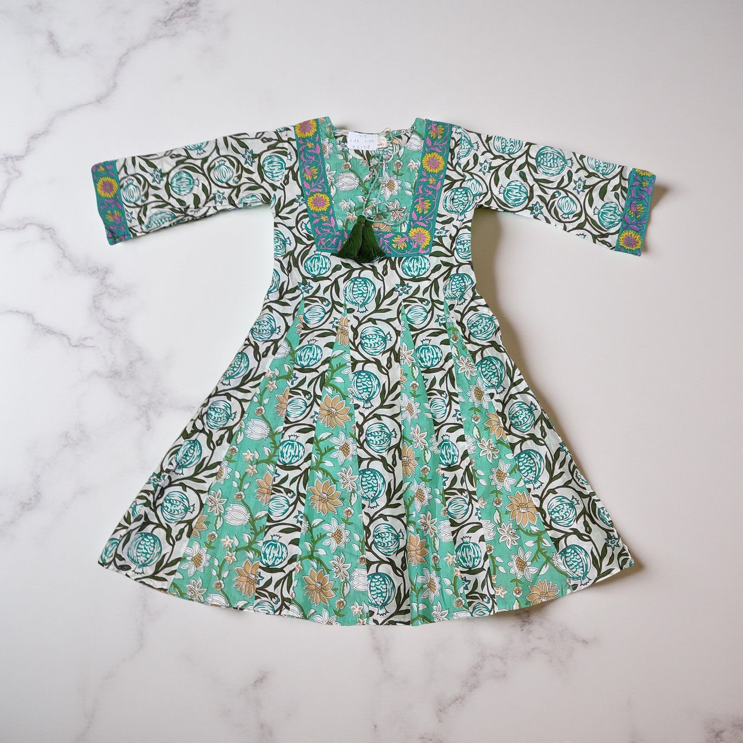 4-5  Year Anaya Printed Cotton Girls Dress 34&quot; Long Jalabiya