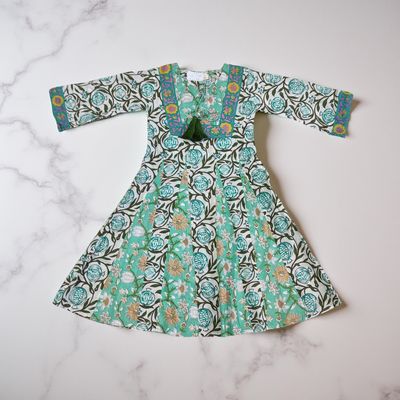 4-5  Year Anaya Printed Cotton Girls Dress 34&quot; Long Jalabiya