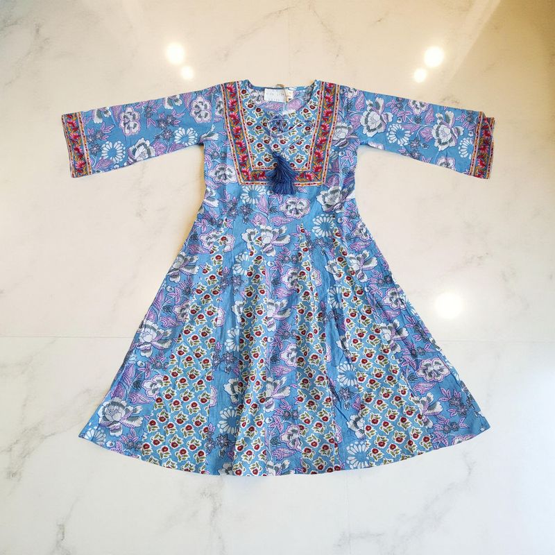 4-5  Year Anaya Printed Cotton Girls Dress 34&quot; Long Jalabiya