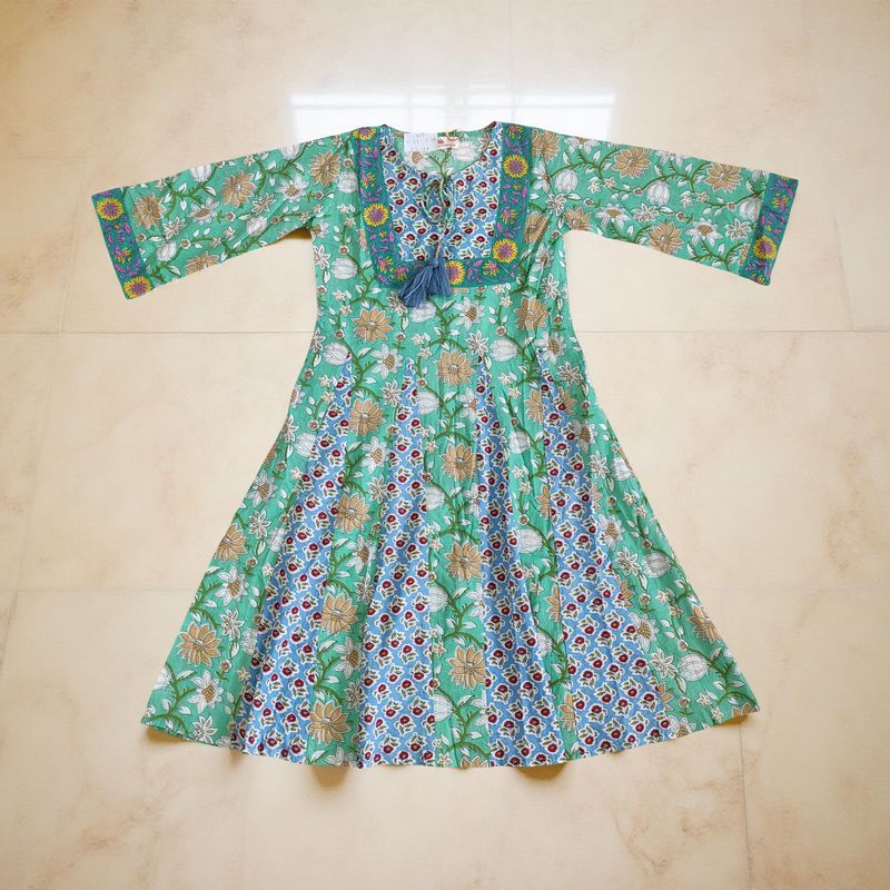 6-7 Year Anaya Printed Cotton Girls Dress 38&quot; Long Jalabiya
