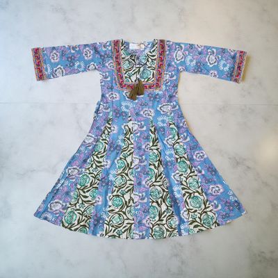6-7 Year Anaya Printed Cotton Girls Dress 38&quot; Long Jalabiya