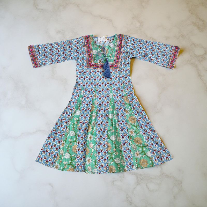 6-7 Year Anaya Printed Cotton Girls Dress 38&quot; Long Jalabiya