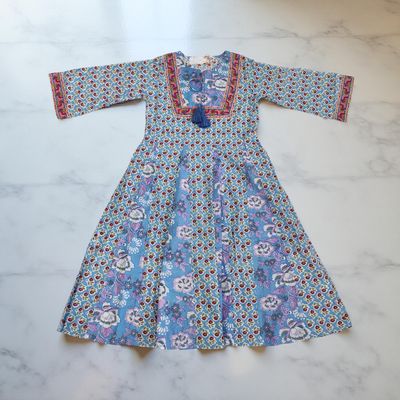8-9 Year Anaya Printed Cotton Girls Dress 42&quot; Long Jalabiya