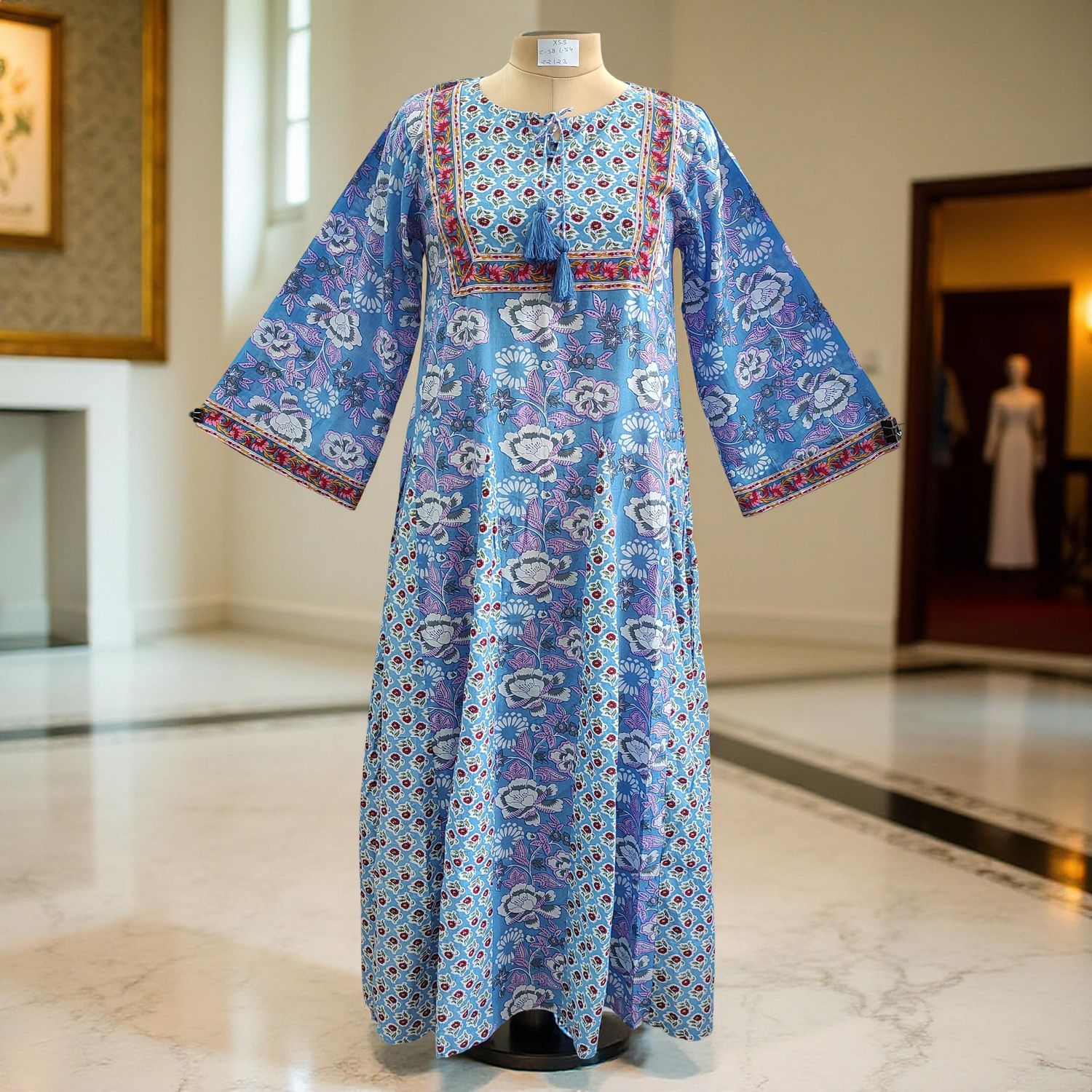 XS/S Anaya Printed Cotton Dress 54&quot; Long Jalabiya