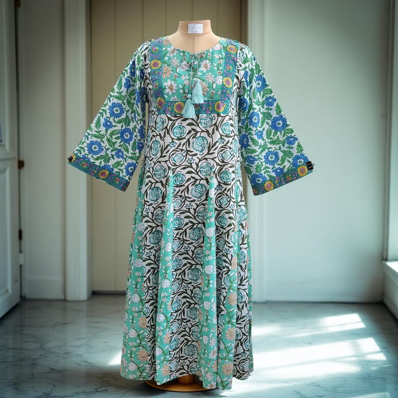XS/S Anaya Printed Cotton Dress 54&quot; Long Jalabiya